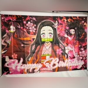 Demon Slayer Happy Birthday Backdrop Banner 5x3Ft. With Pack of Balloons